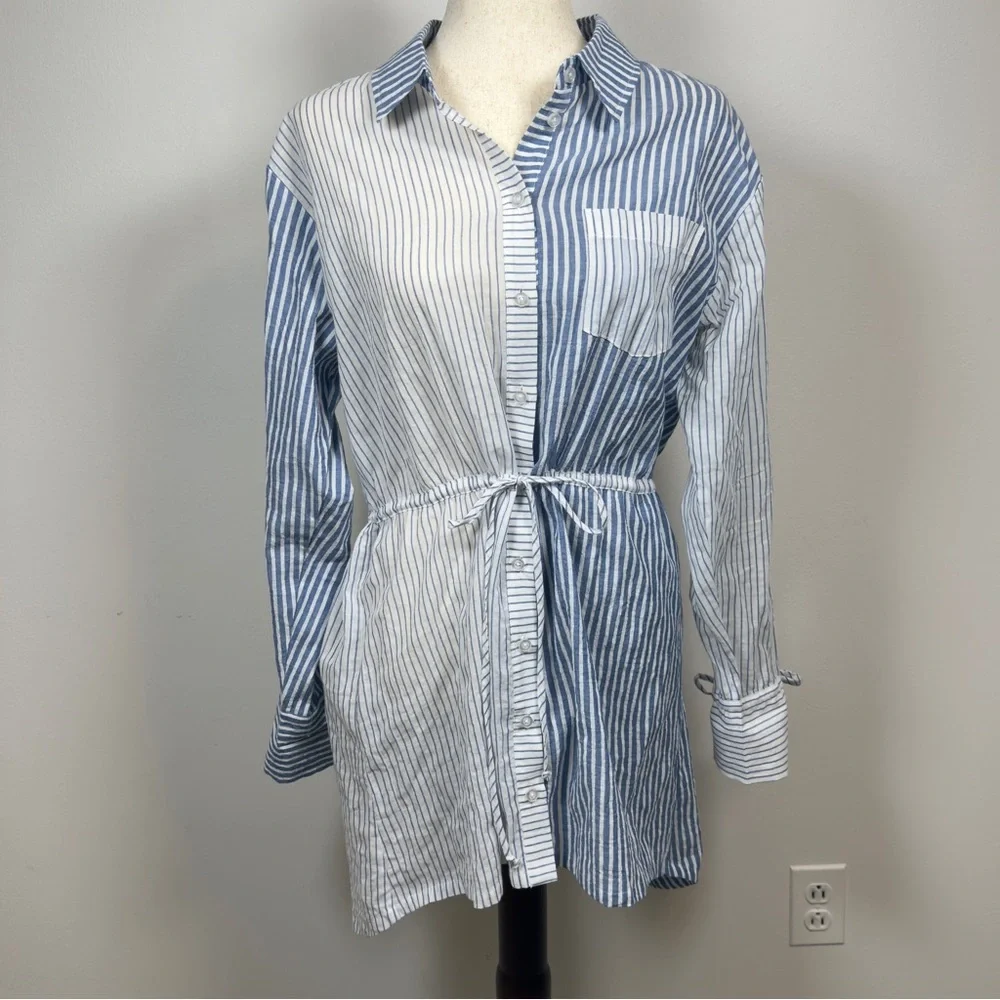 Majorelle Aruba Shirt Dress Women's S Blue White Stripe Long Sleeve  $208